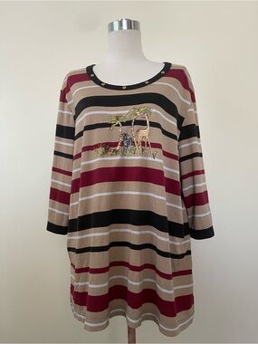 Needle & Thread Striped Top in Black, Beige & Burgundy